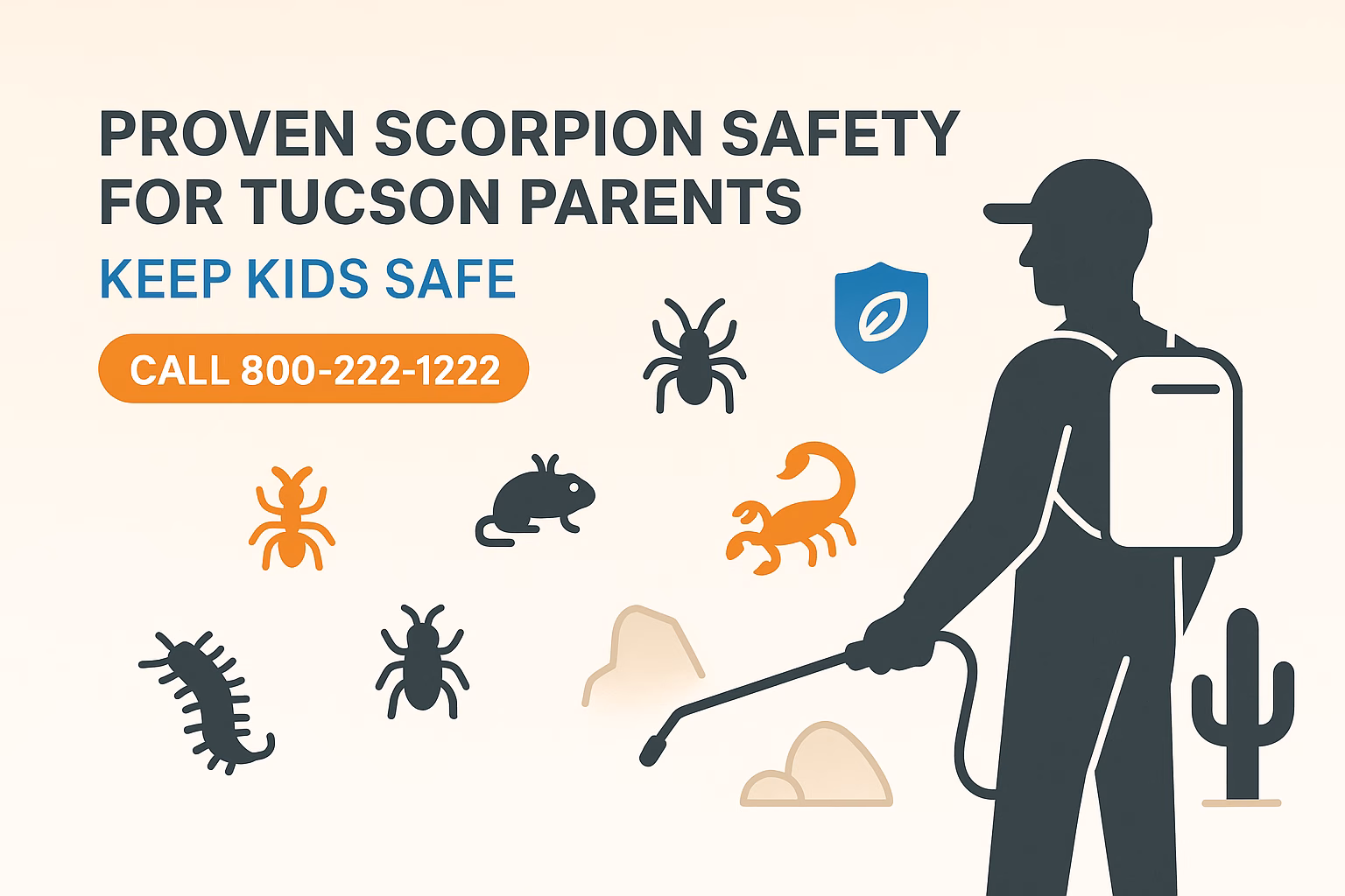 Proven scorpion safety advice for Tucson parents; includes pest control visual elements and contact information.