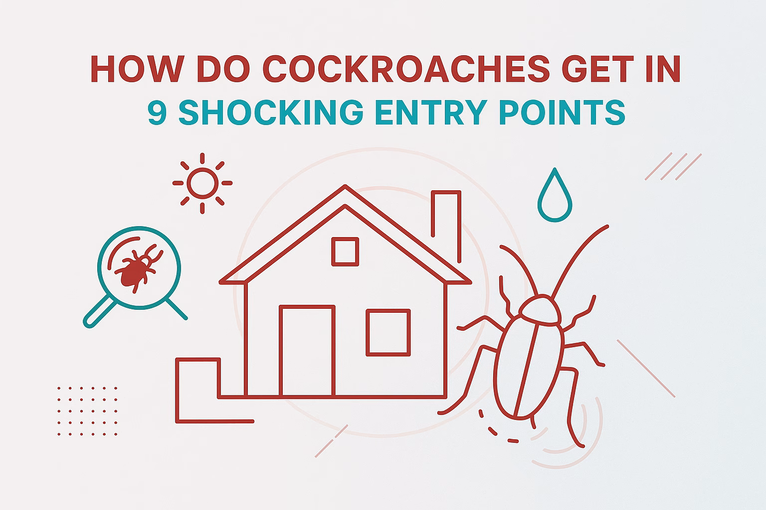 How do cockroaches get in through 9 shocking entry points around a house, illustrated with icons and text.