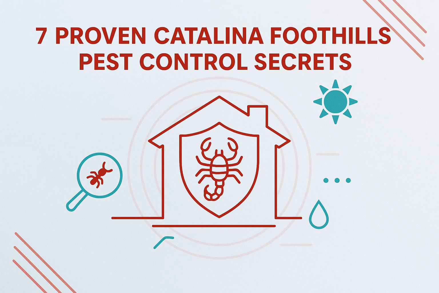 7 Proven Catalina Foothills pest control secrets with an illustration of a scorpion and a house shield.