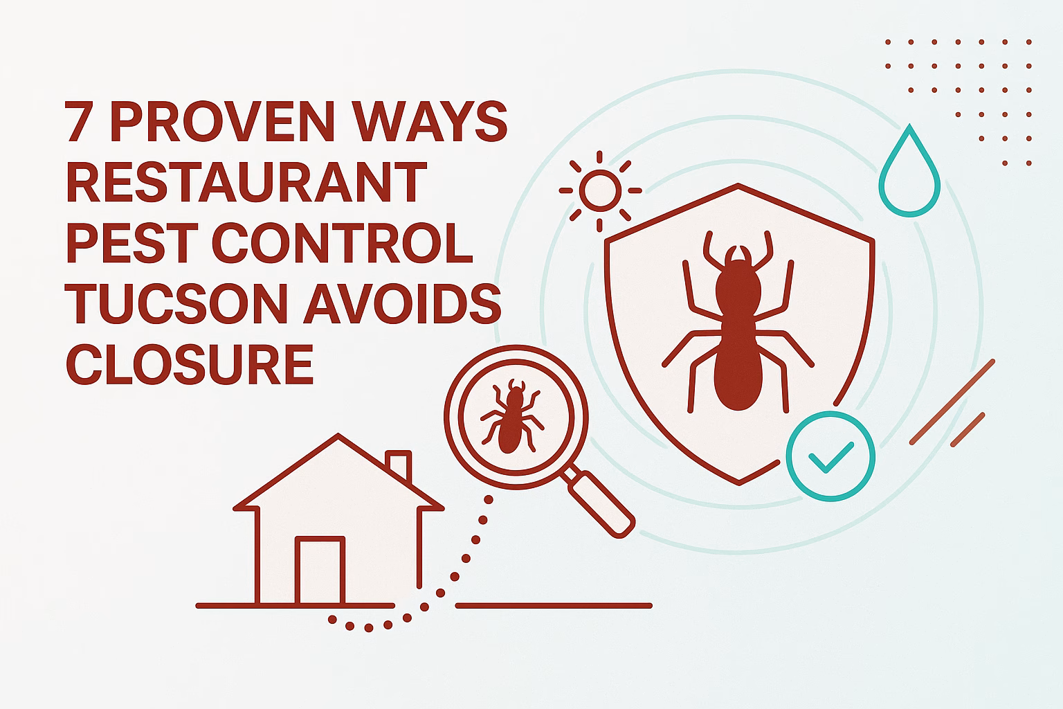 7 proven ways restaurant pest control Tucson prevents closure, featuring a house, magnifying glass, and ant icon.
