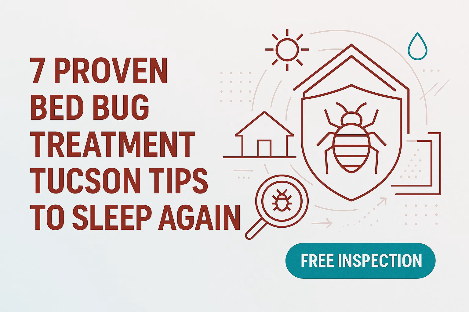 7 proven bed bug treatment Tucson tips with a shield, house, and inspection call-to-action.