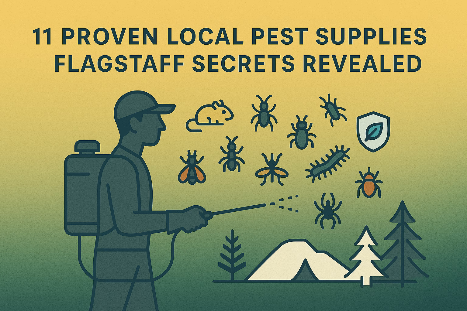 11 proven local pest supplies Flagstaff secrets, featuring a person spraying pests and nature icons.