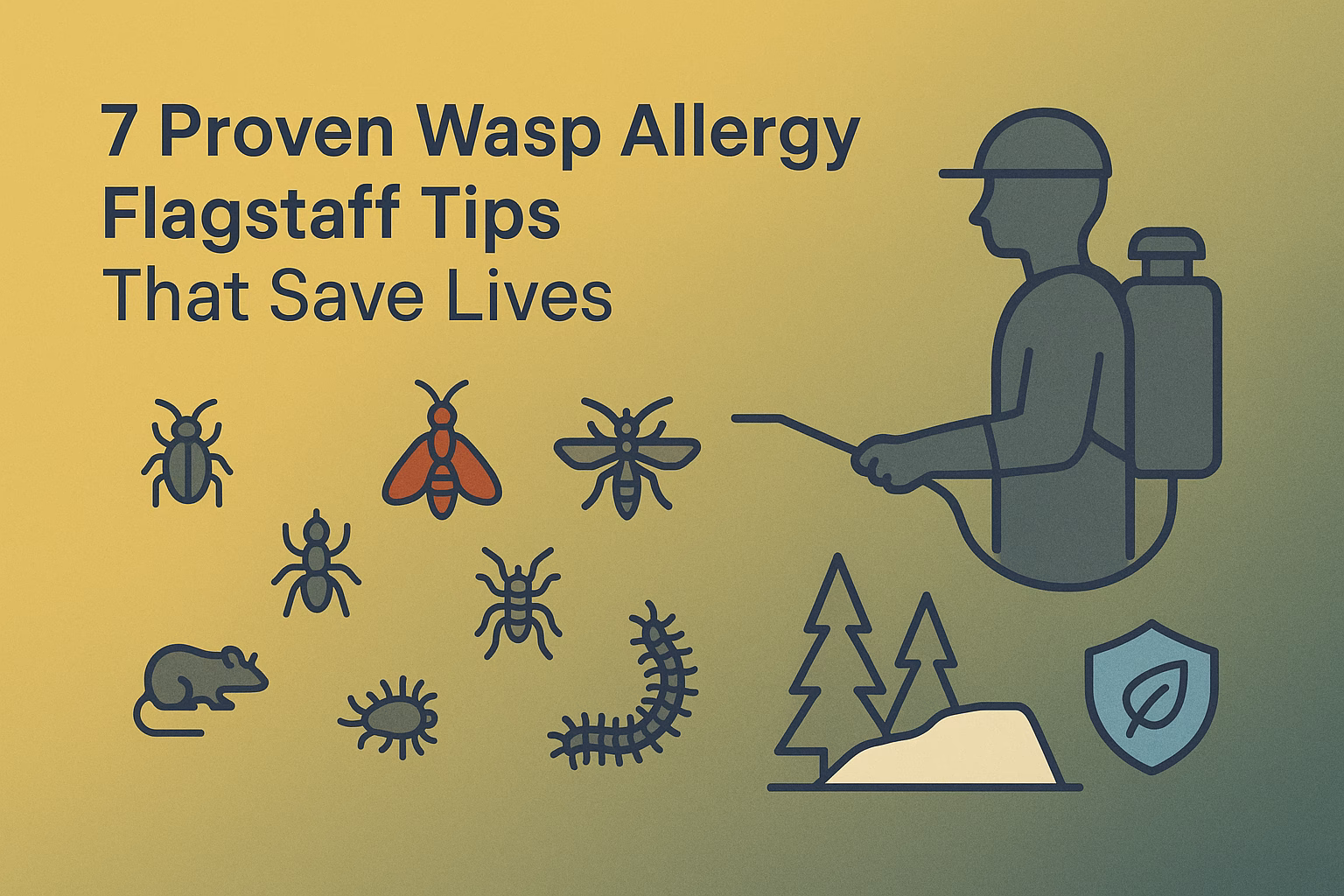 7 tips for managing wasp allergy in Flagstaff, featuring insects, a pest controller, and nature elements.