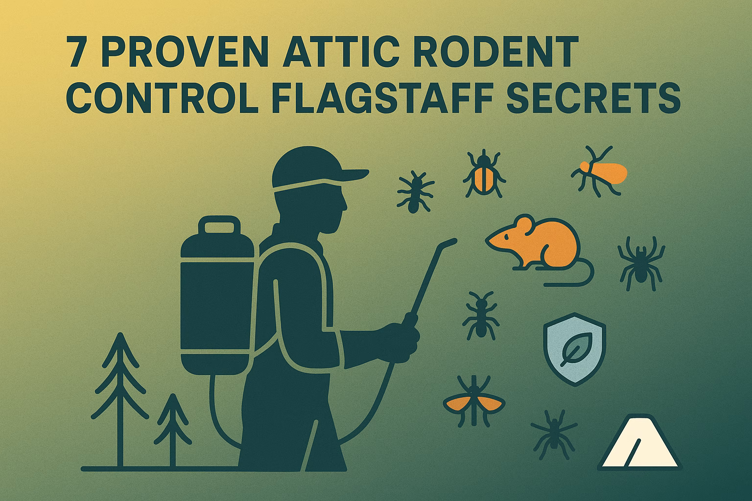 7 proven attic rodent control Flagstaff secrets with a pest control expert and various insects and a mouse illustrated.