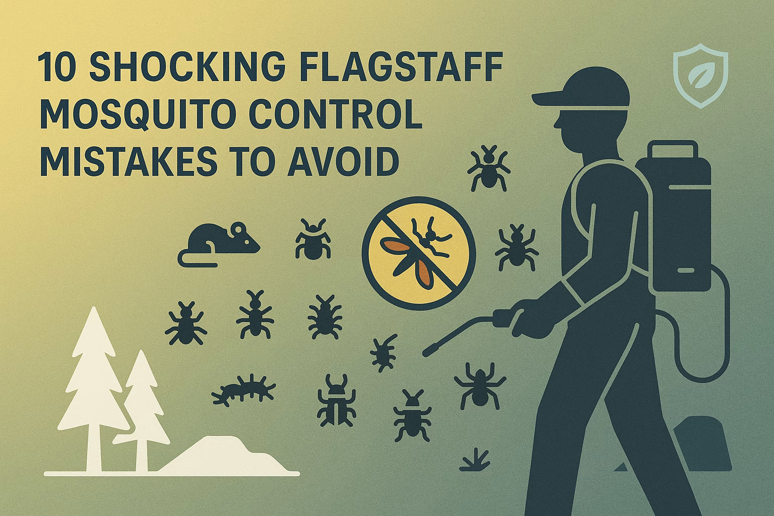 10 shocking flagstaff mosquito control mistakes to avoid, featuring a pest control figure with various insects and a warning sign.