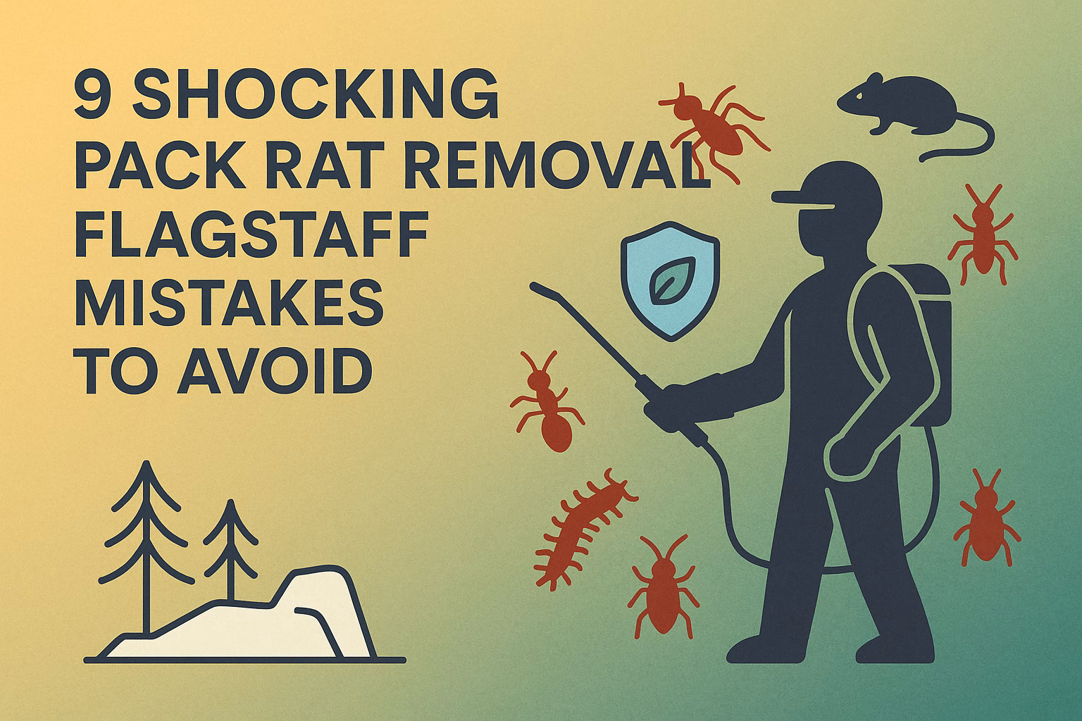 9 shocking pack rat removal Flagstaff mistakes to avoid with pest control graphics and a forest background.