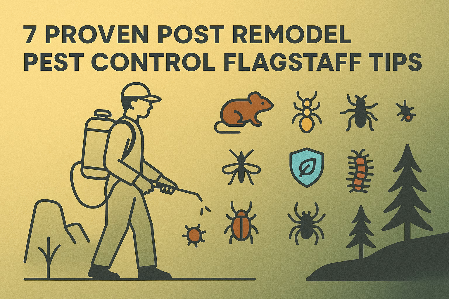 7 proven post remodel pest control Flagstaff tips with a pest control professional and various pest icons.